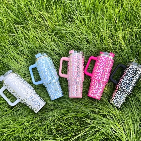 Leopard Print Tumbler with Handles pick A Color Nwot - Picture 2 of 4